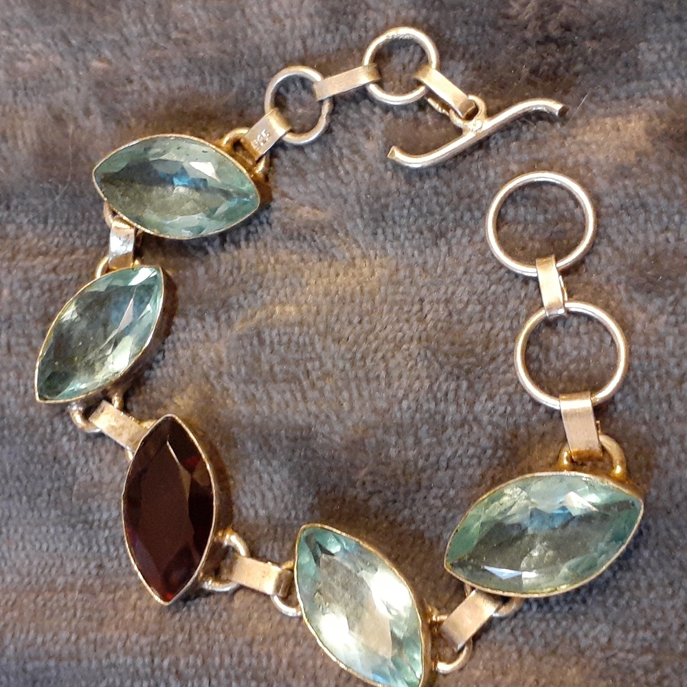 Blue Topaz & Garnet big chunky bracelet Boho